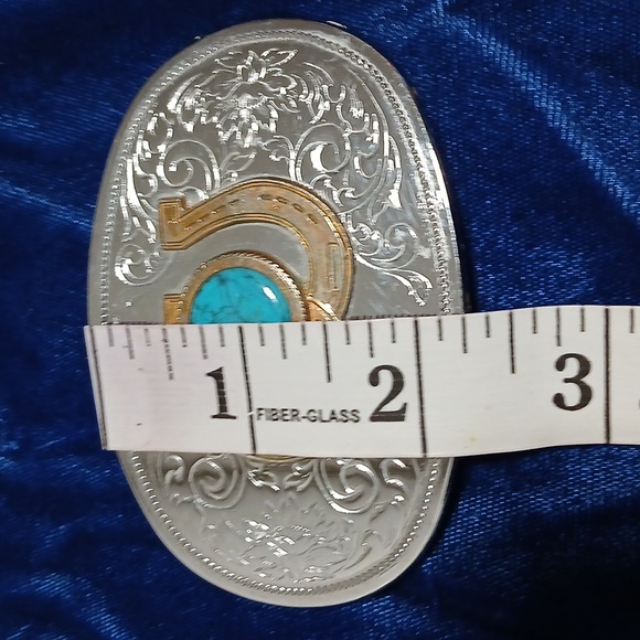 Silverstone & Faux Turquoise Belt Buckle - Picture 6 of 8